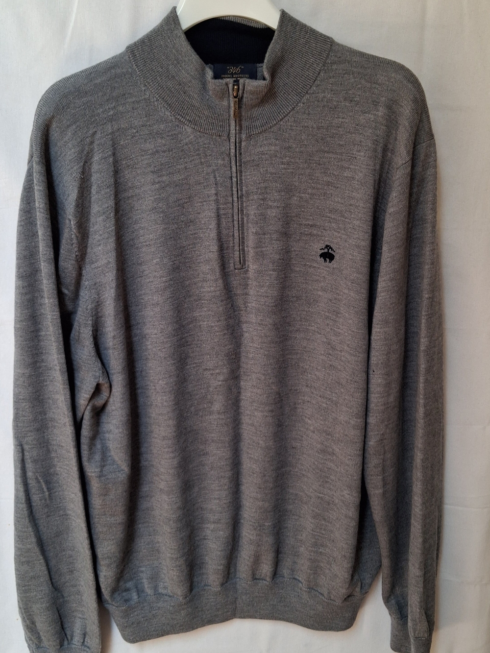 Brooks Brothers 346 Light Gray Quarter-Zip Mock Neck Extra Fine Merino Sweater